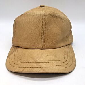 Vintage 90s Adventure Bound Baseball Cap Tan Genuine Leather Strapback Hat USA